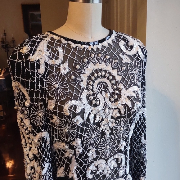 Vintage Black And White Beaded Dress. - Picture 5 of 12